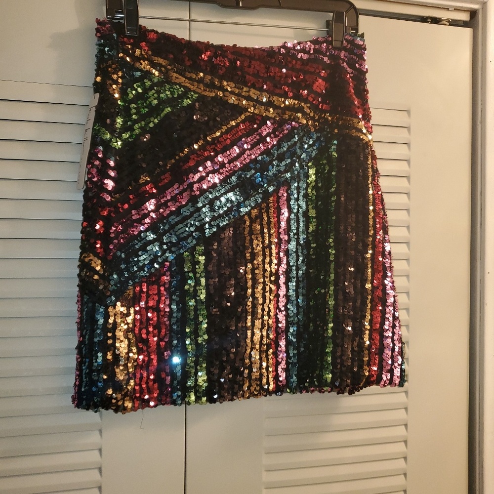 Nicole Miller Multicolor Sequin Mini Skirt - Pink, Blue, Green, Gold, Black